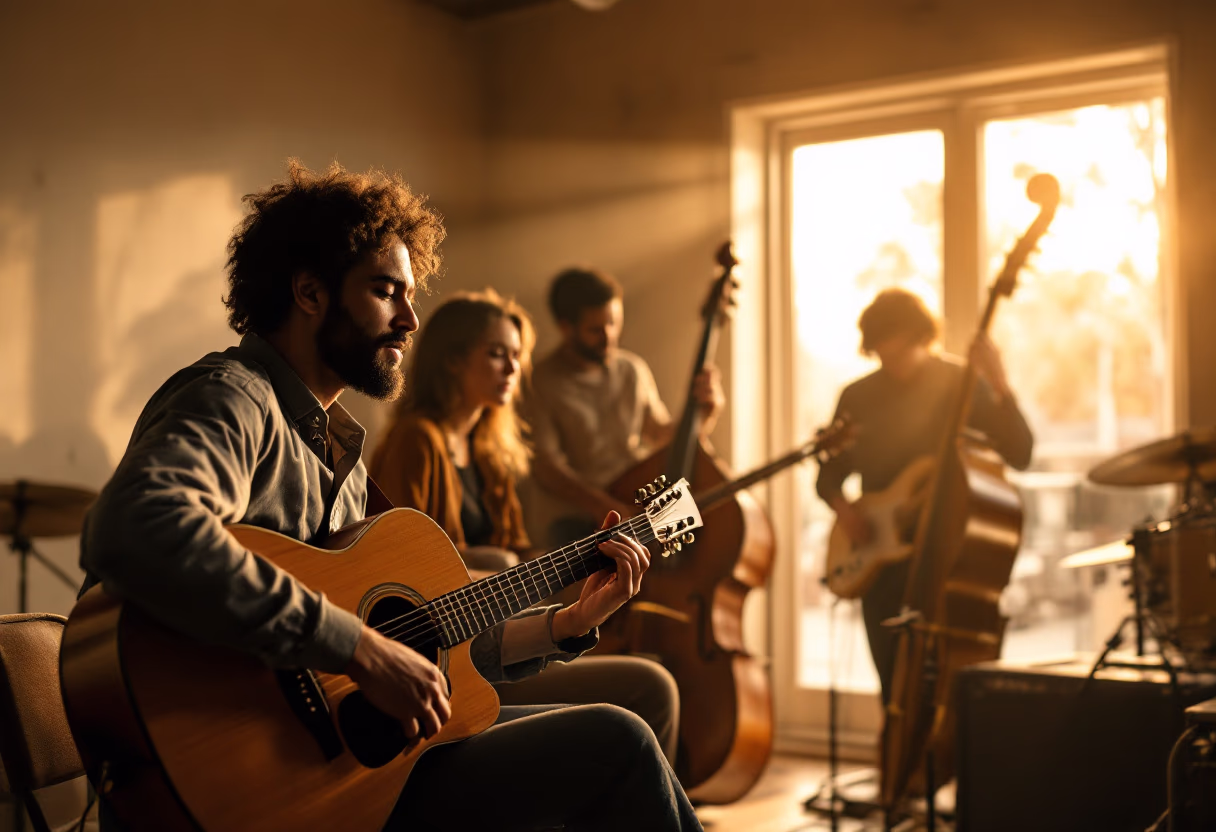 image of a band rehearsing