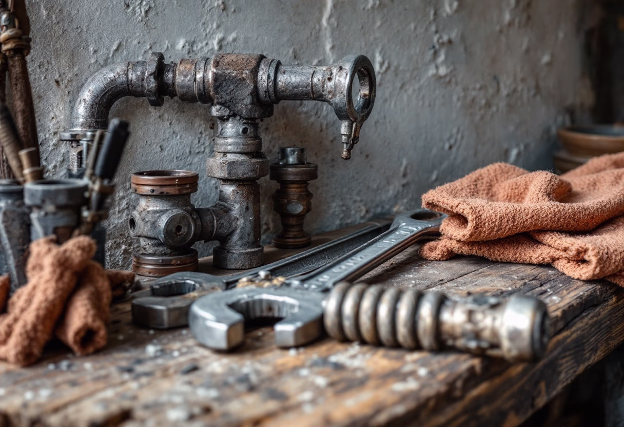 [background image] image of toolbox in workshop (for a plumbing service)