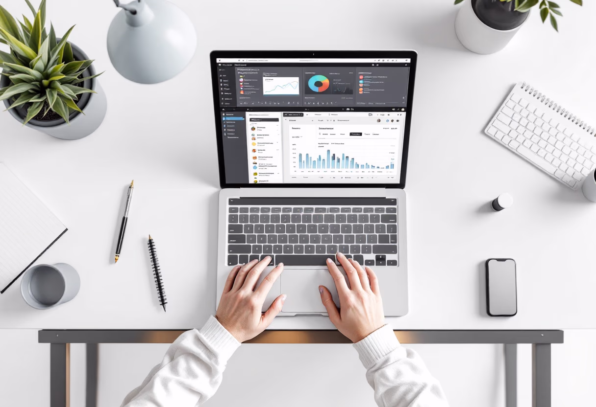 a modern workspace for a productivity tools business [background image]
