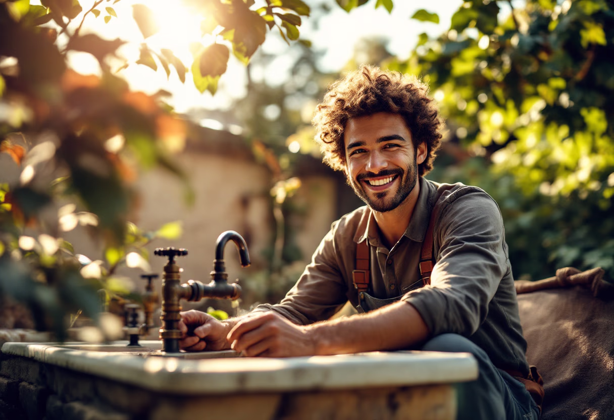 image of plumber fixing a sink (for a plumbing service)