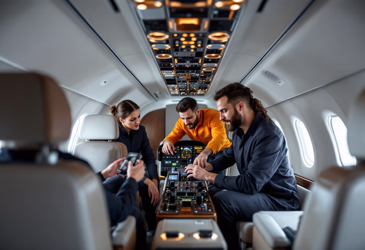 image of maintenance crew working on aircraft