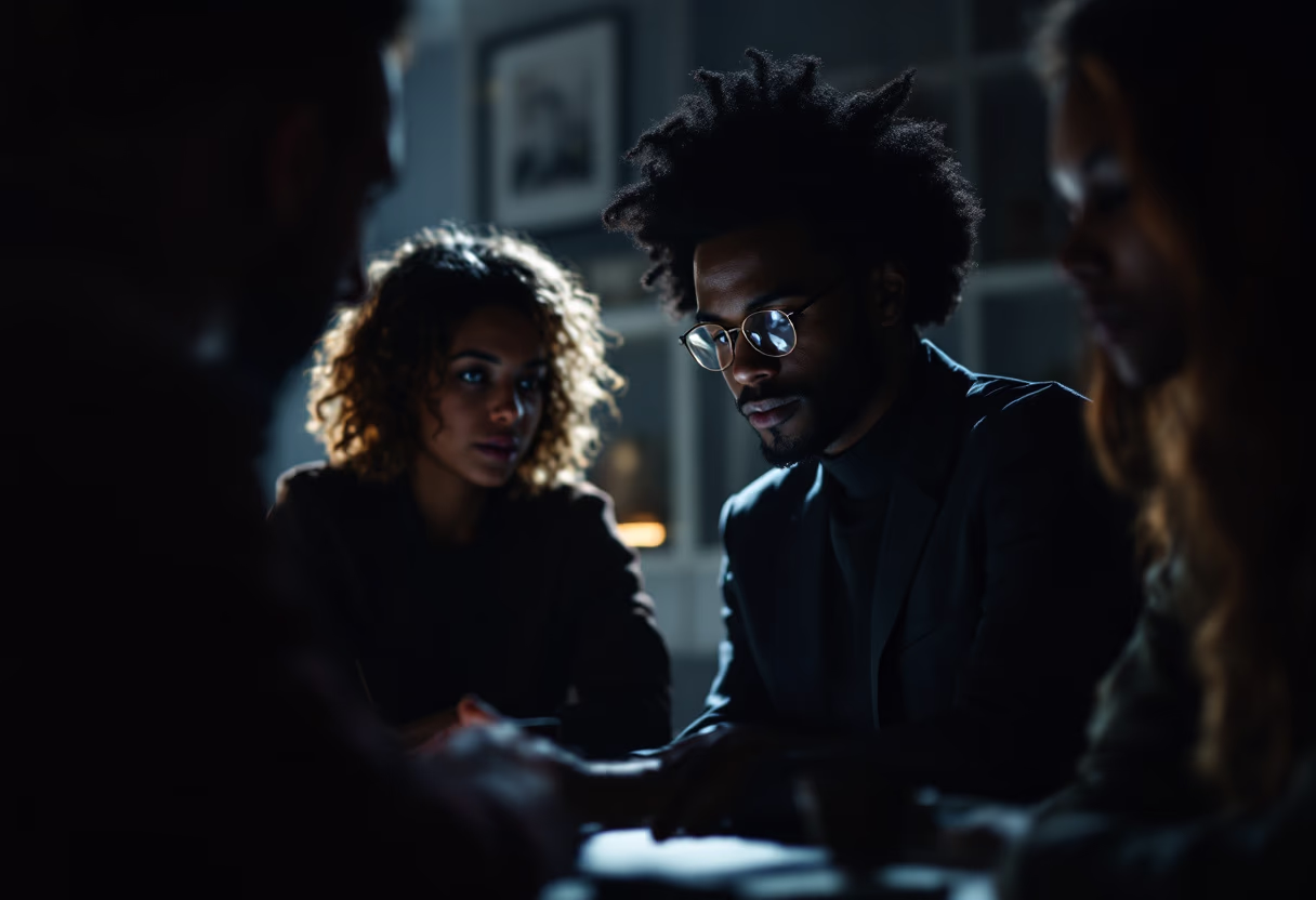 Team reviewing a strategy plan together around a table
