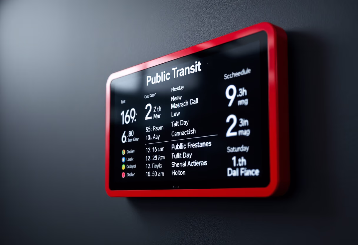 image of digital display with transit schedule (for a public transportation company)