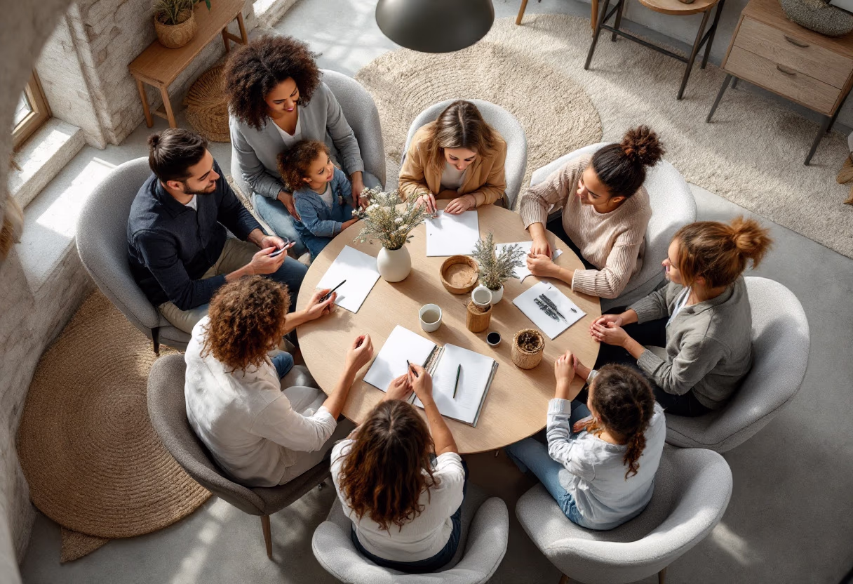 image of parents and staff discussing enrollment