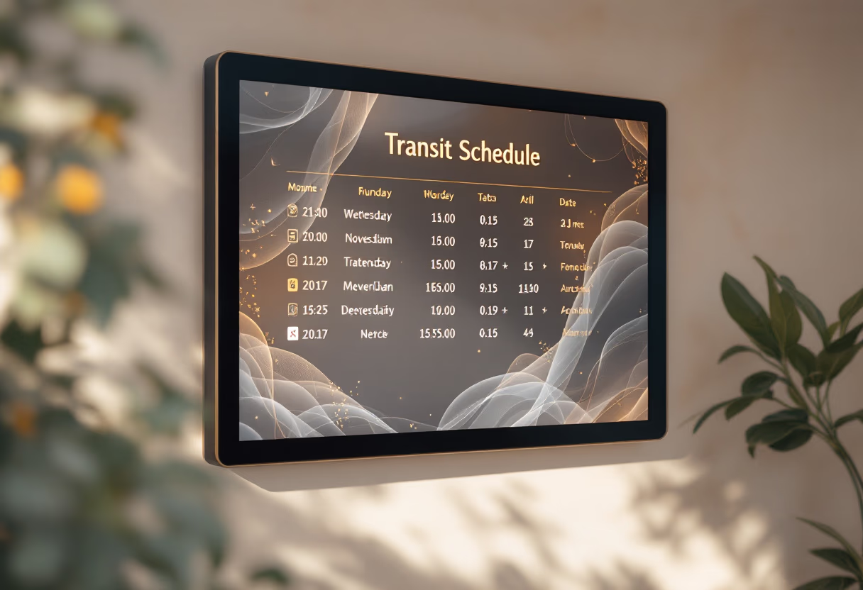 image of digital display with transit schedule (for a public transportation company)