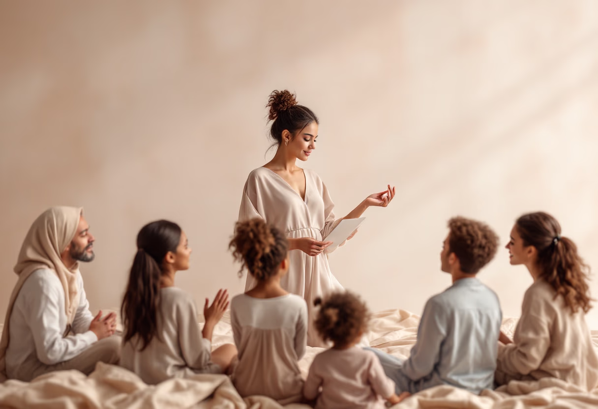 image of staff explaining programs to parents at a daycare