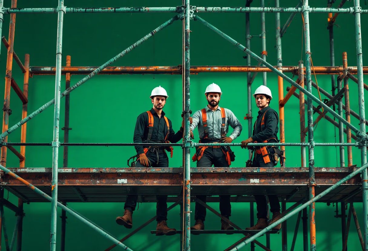 image of commercial construction project - workers on scaffolding