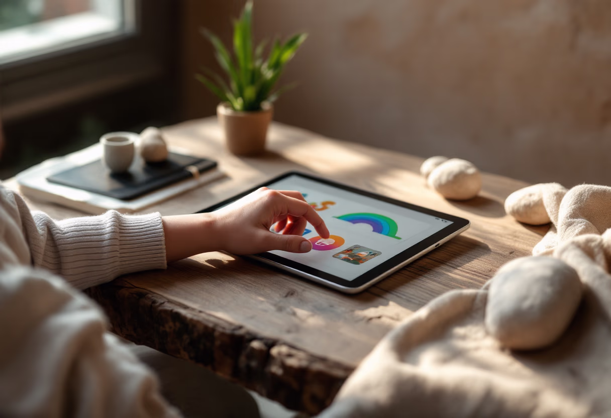 [interface] image of a child's hand interacting with an educational app on a tablet