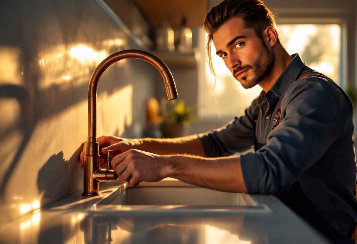 image of plumber fixing a sink (for a plumbing service)