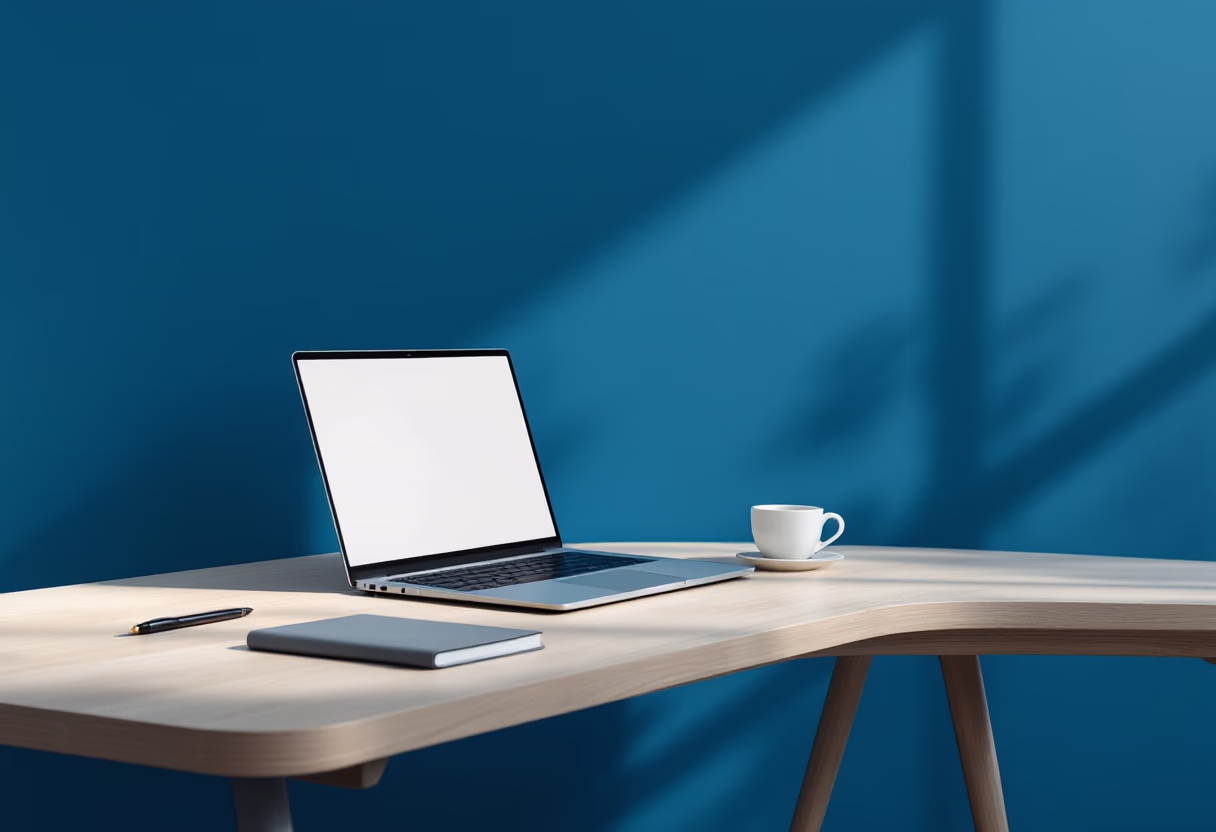 [background image] image of a writing desk with a laptop (for an insurance agency & company)