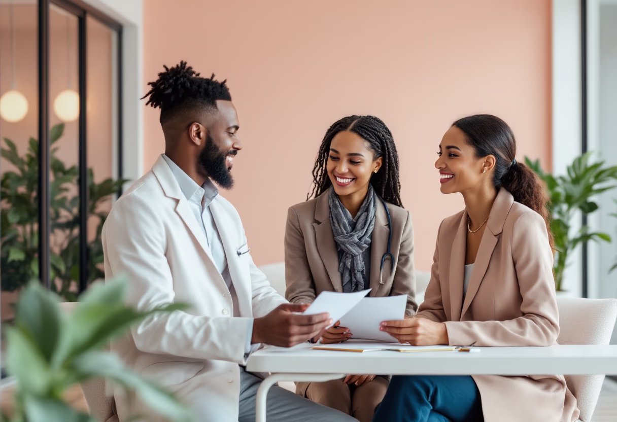 image of job applicants in a discussion (for a medical clinic)