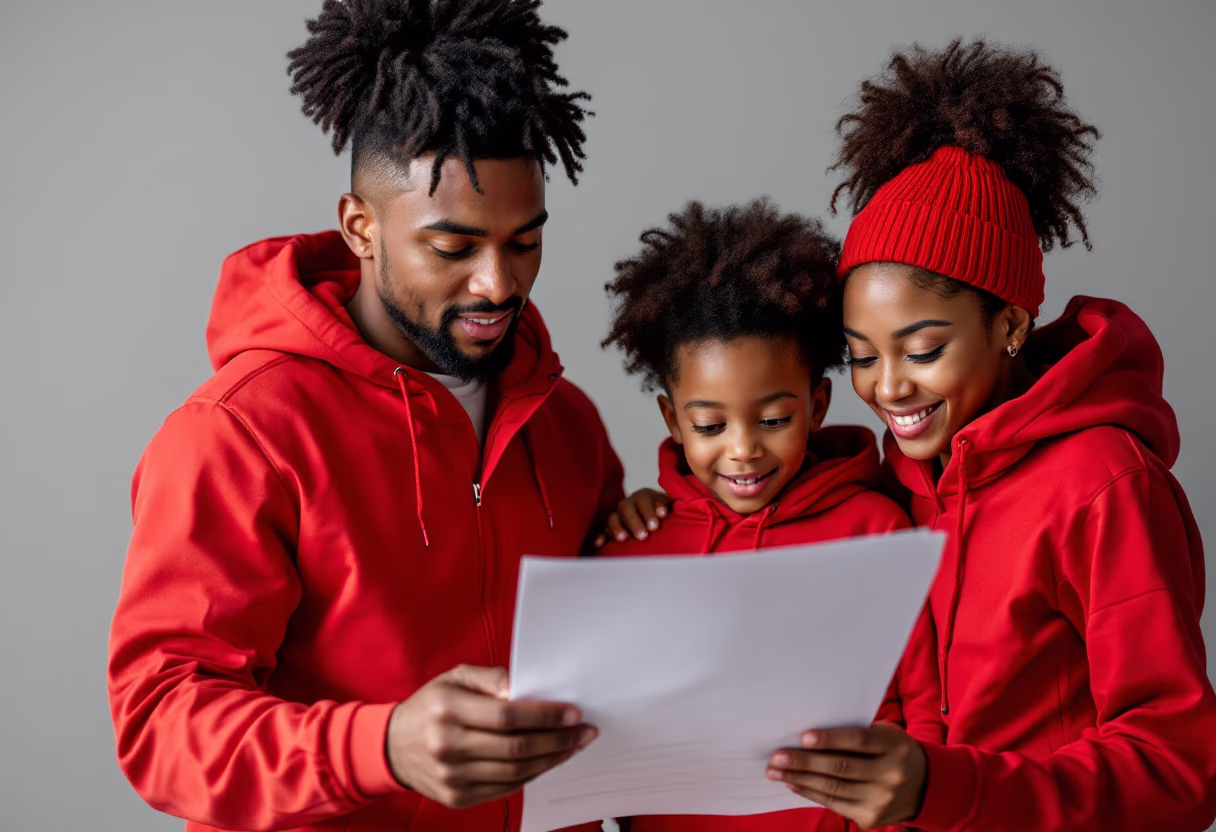 image of a family looking at insurance policy