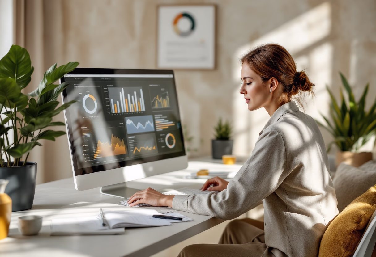 image of business professional reviewing analytics (for a hr tech)