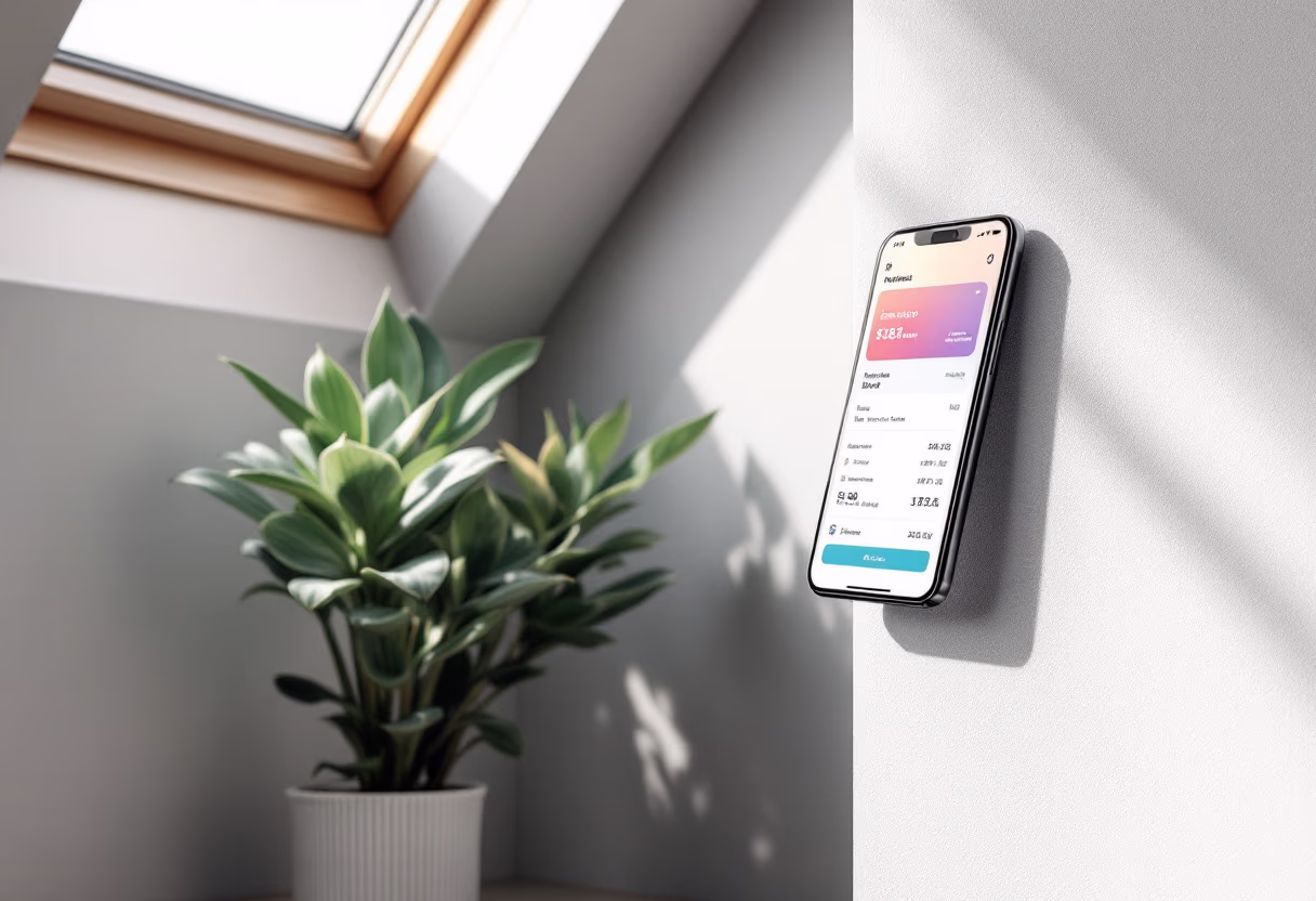 image of mobile device with a financial app interface (for a fintech company)