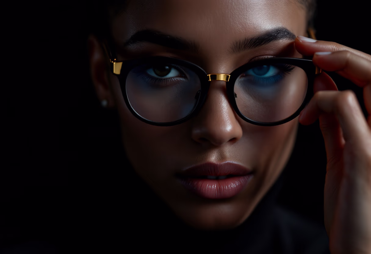 image of a customer trying on glasses