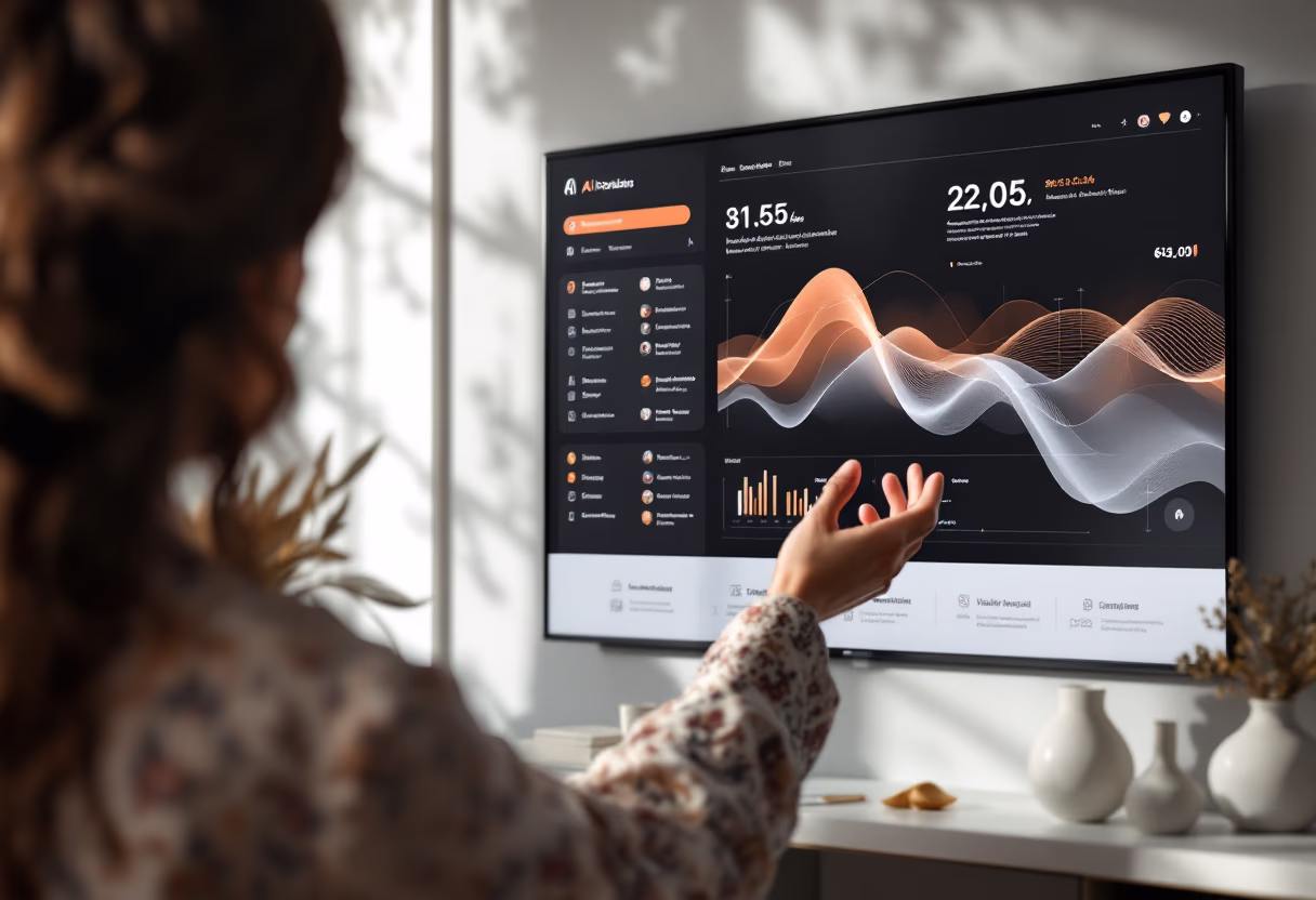 image of a person giving a presentation (for an ai saas company)