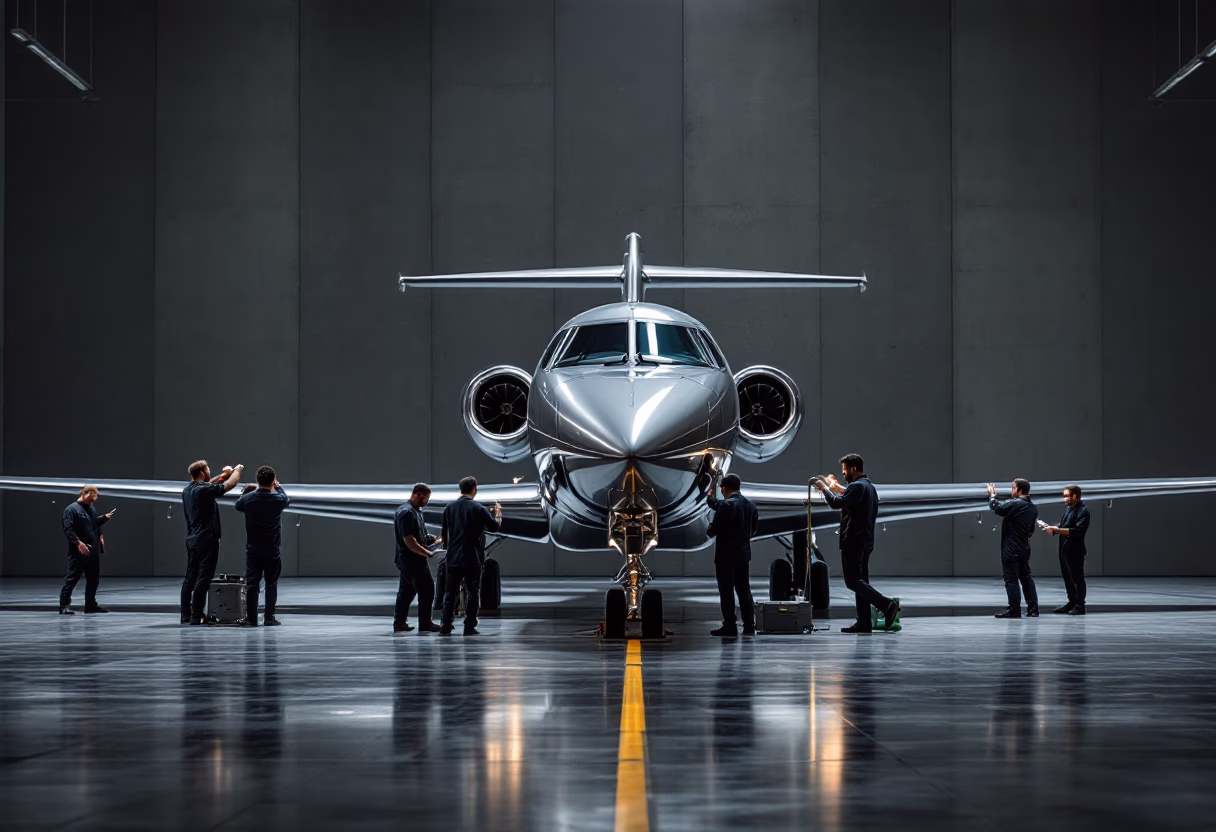 image of maintenance crew working on aircraft