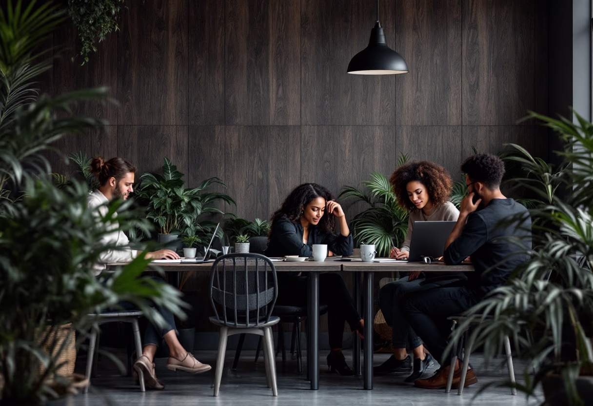 bustling office environment (for a social media and communication)