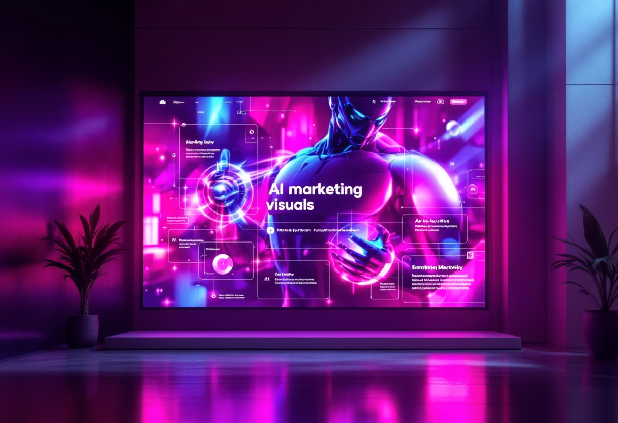 [background image] image of a digital display screen with marketing visuals (for an ai marketing tech company)