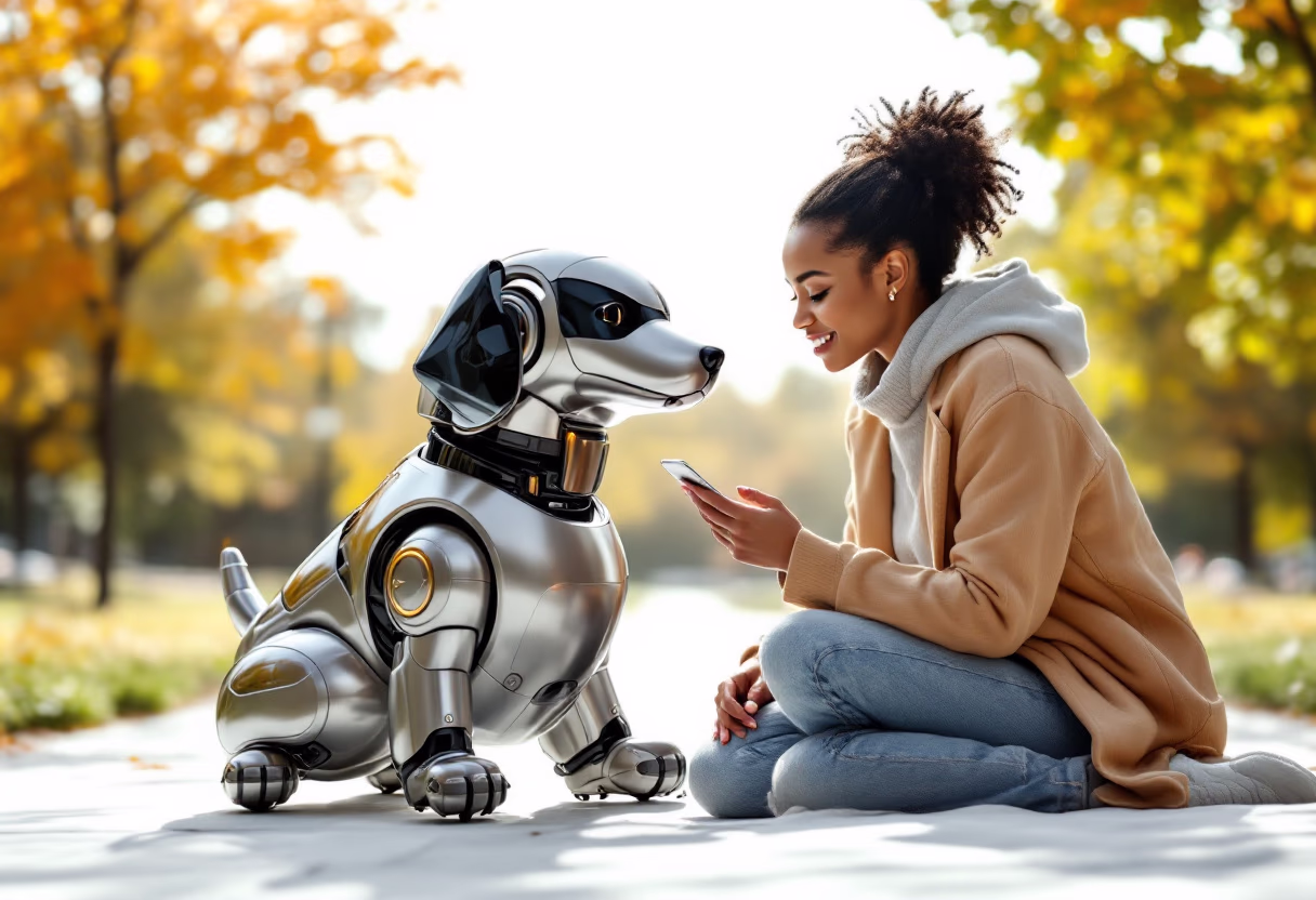 image of a robotic dog assisting a person in a park