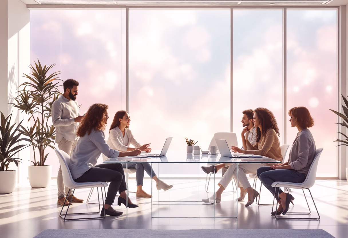 image of a diverse team in a meeting (for a edtech)