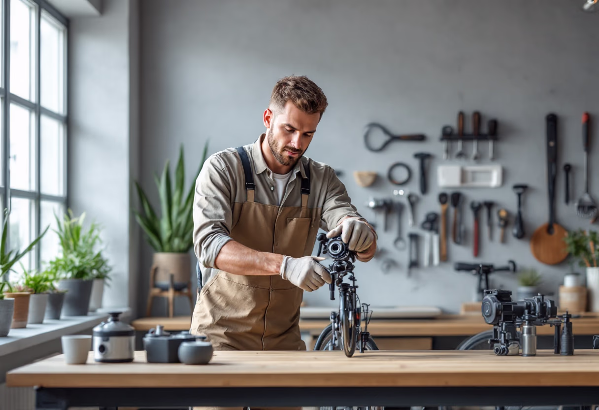 image of bicycle maintenance for a bicycle shop
