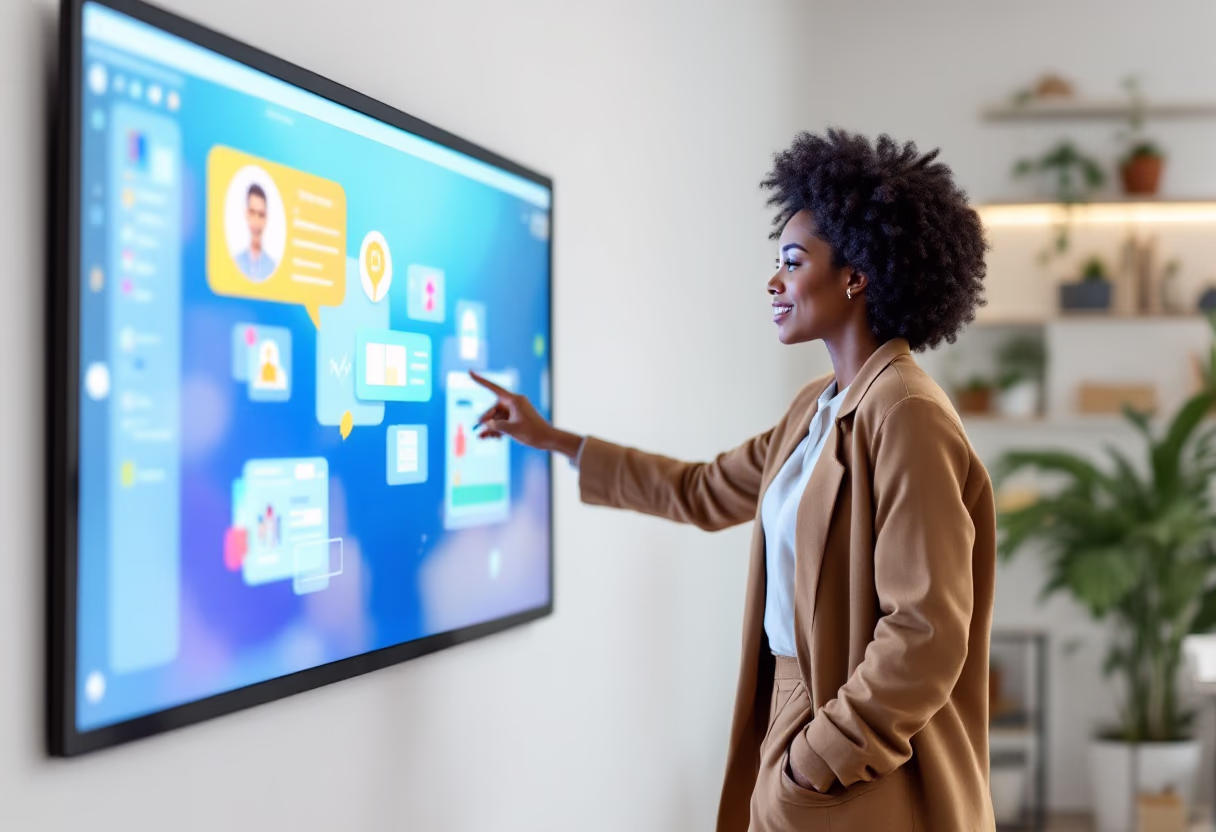 image of teacher using a smartboard (for a edtech)