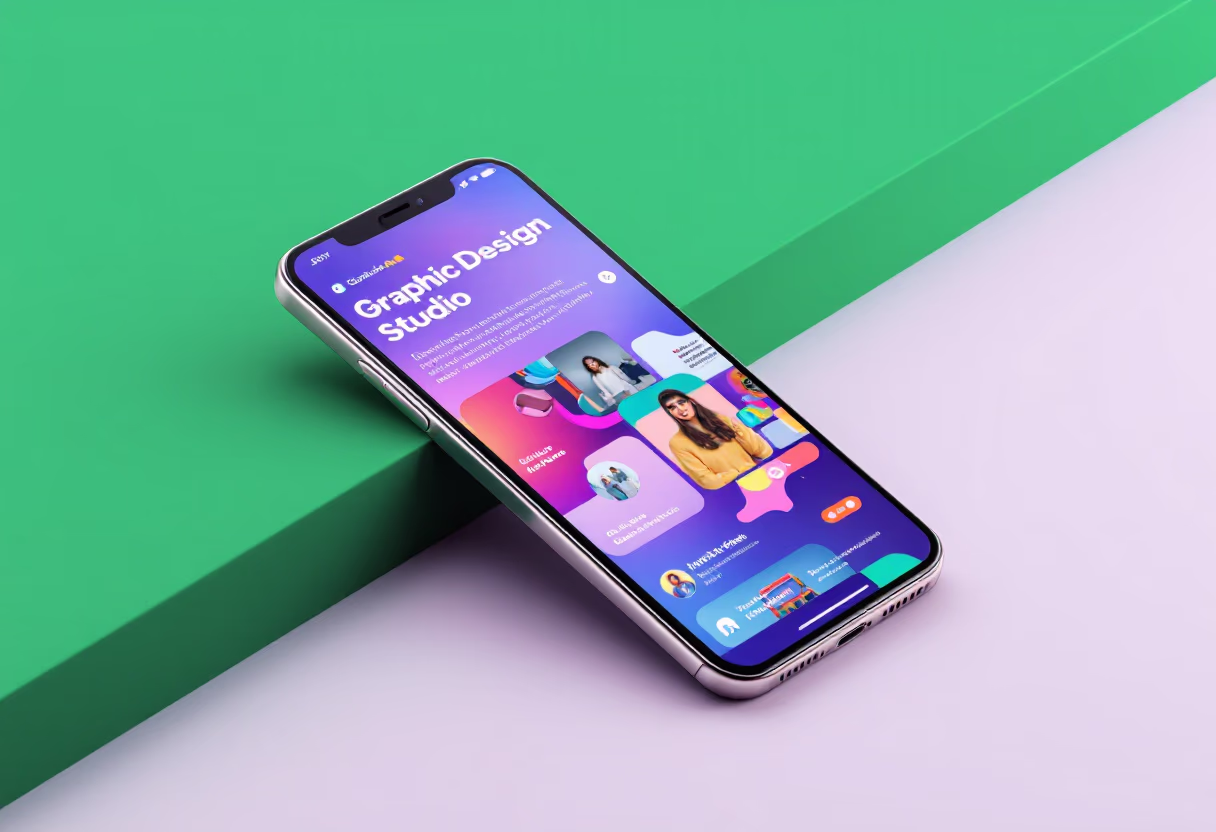 [digital project] image of a mobile device with a social media ad (for a graphic design studio)