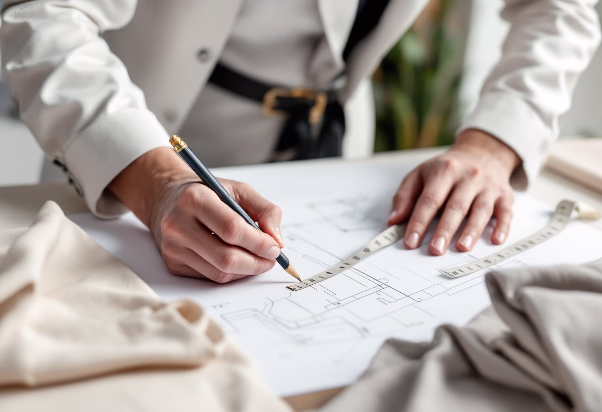 image of tailor drafting patterns