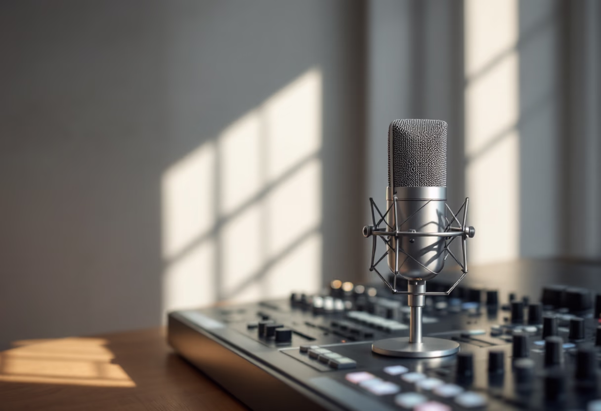 image of microphone and soundboard