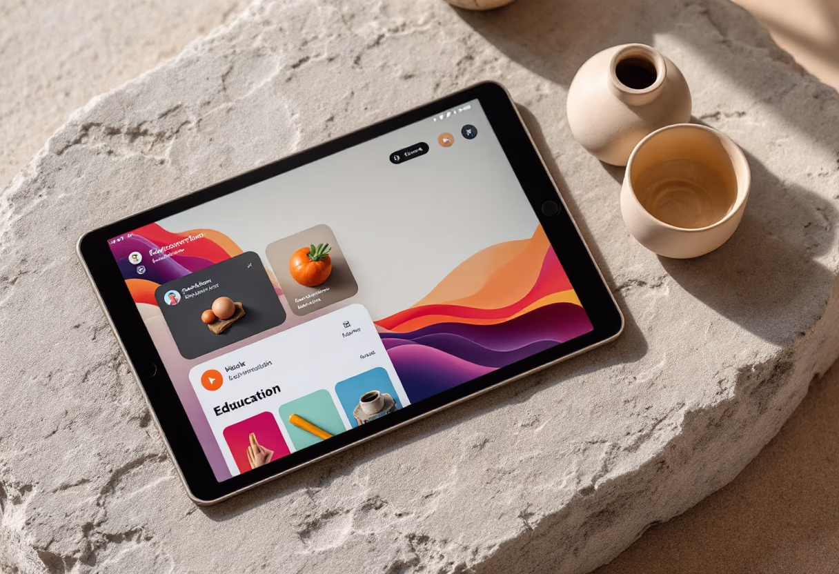 [interface] image of a tablet showcasing educational software for edtech