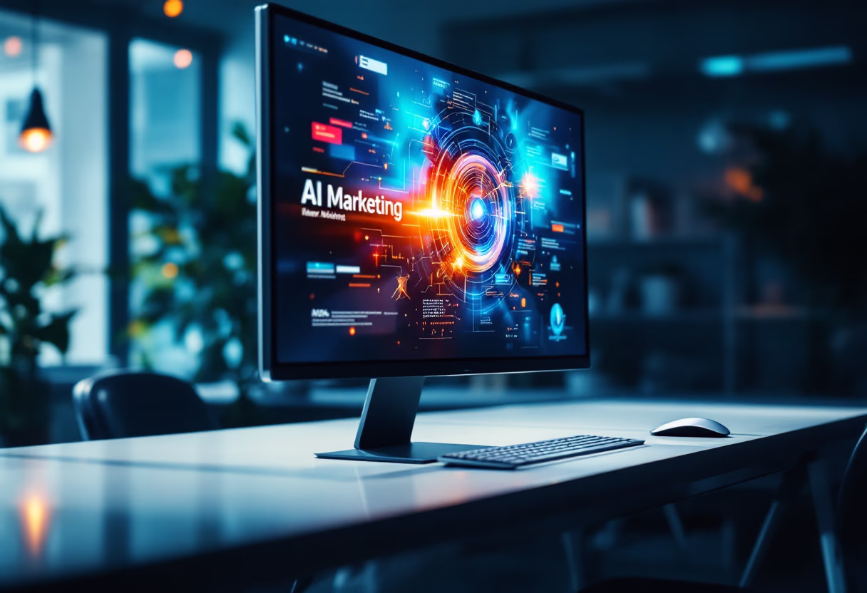 [background image] image of a digital display screen with marketing visuals (for an ai marketing tech company)