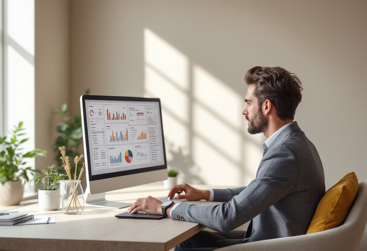 image of business professional reviewing analytics (for a hr tech)