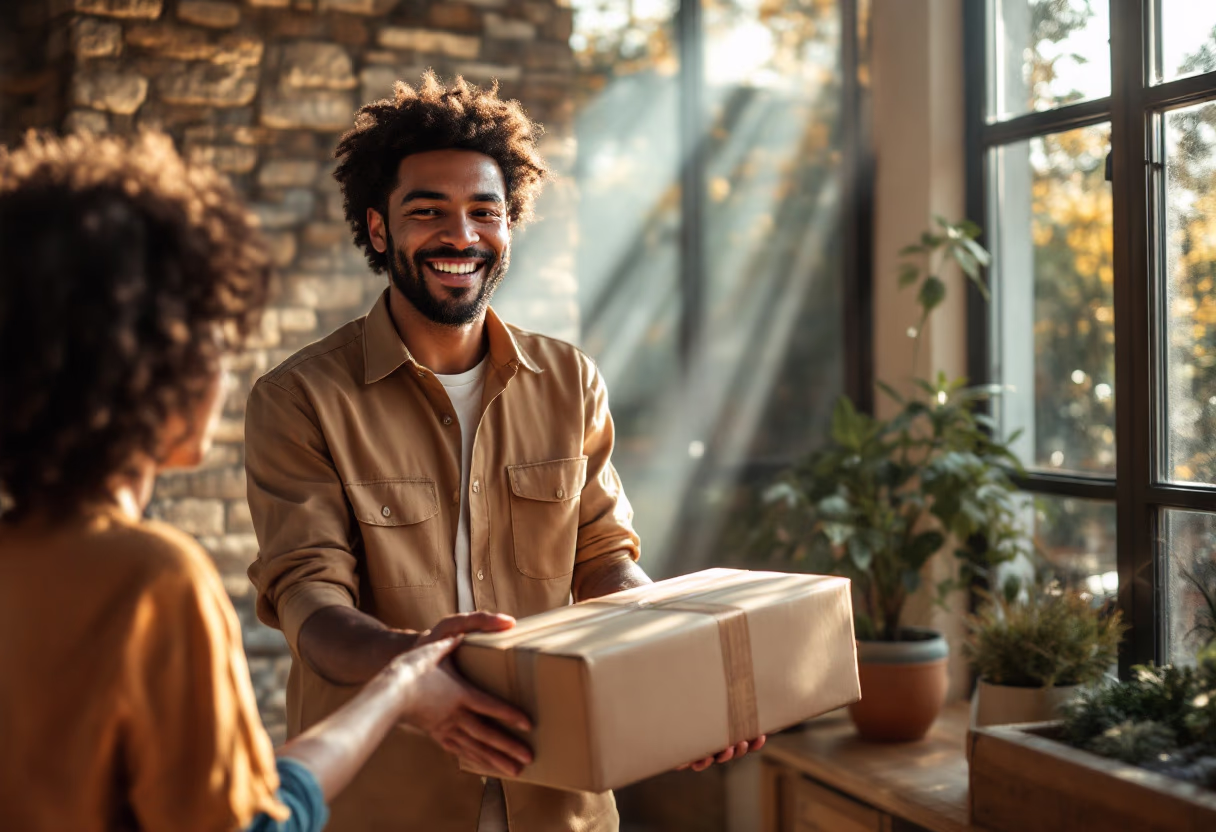 image of a courier handing a package