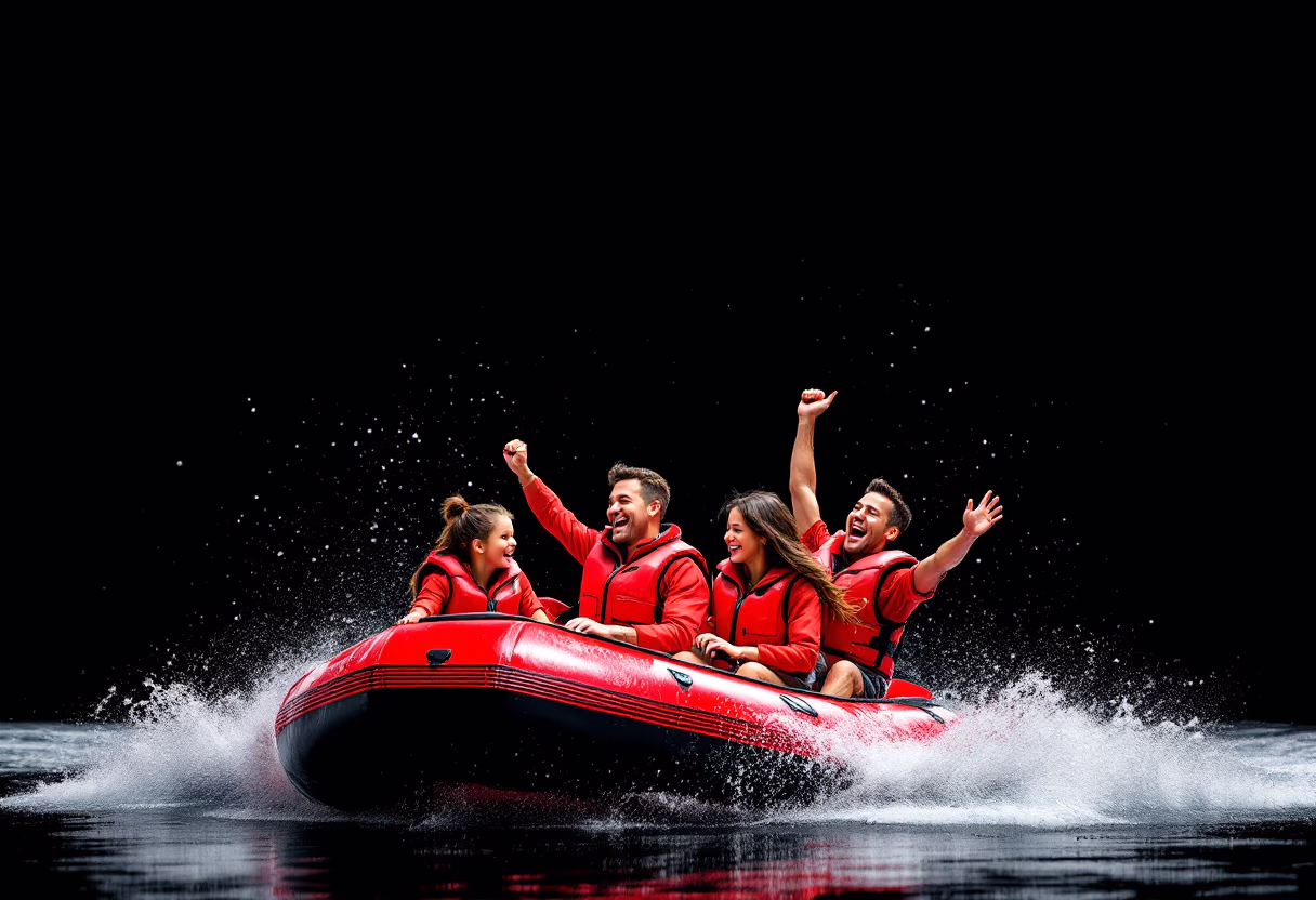 image of a family enjoying a water ride at an amusement park