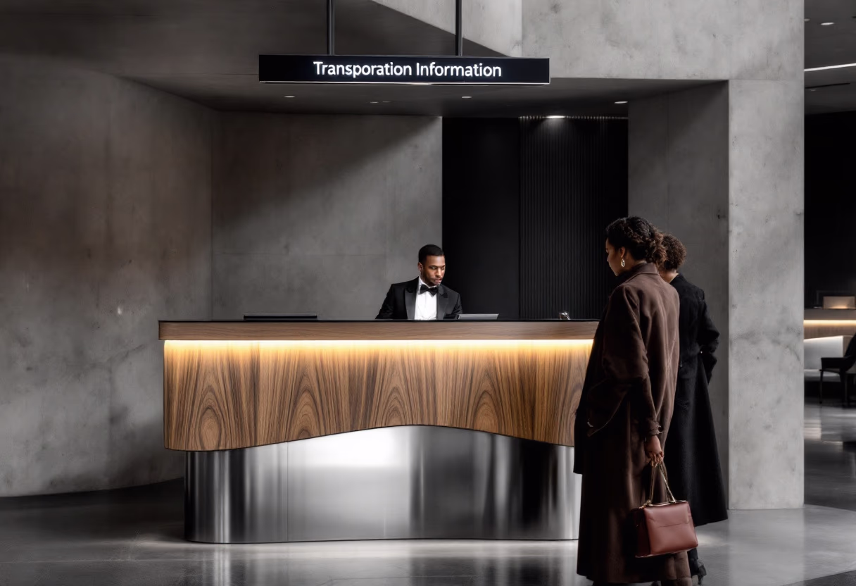 image of a person asking a question at an information counter (for a mobility and transportation)