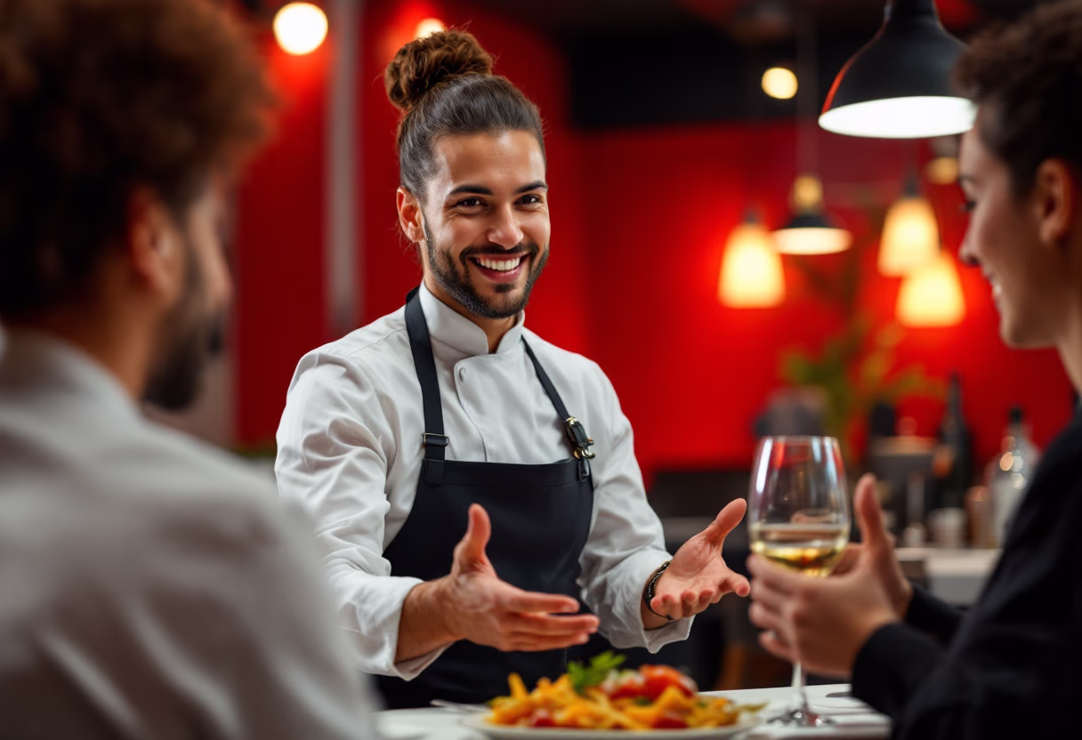 image of restaurant staff answering questions