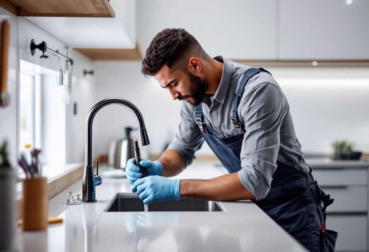 image of plumber fixing a sink