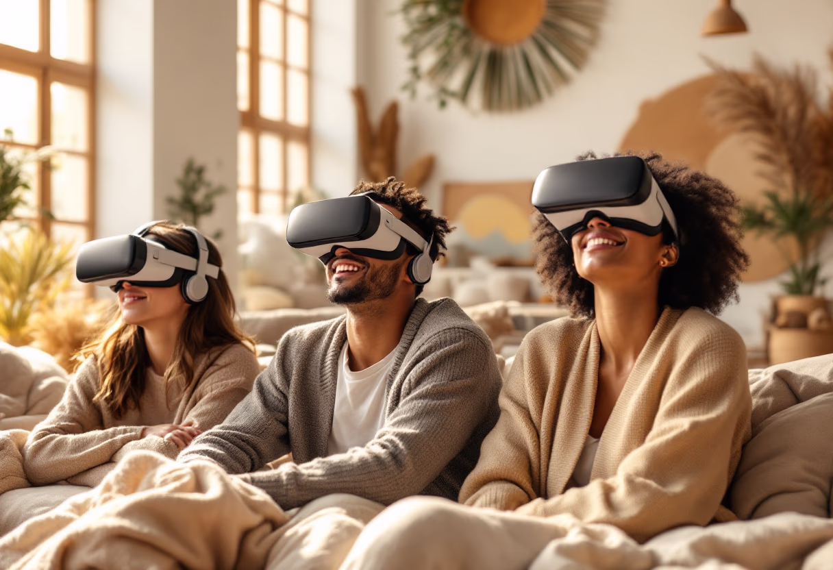 image of customers trying vr headset in a creative studio