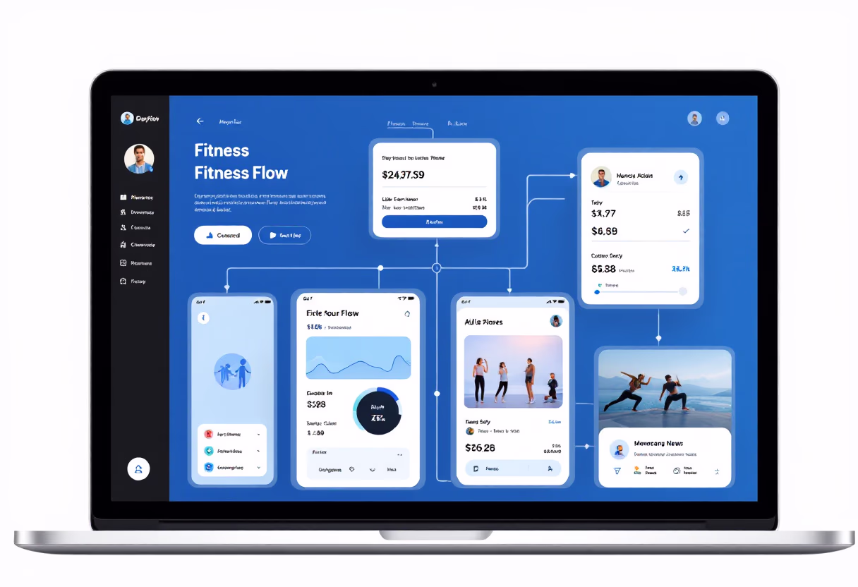 [interface] graphic design of app flow diagram (for a fitness app)