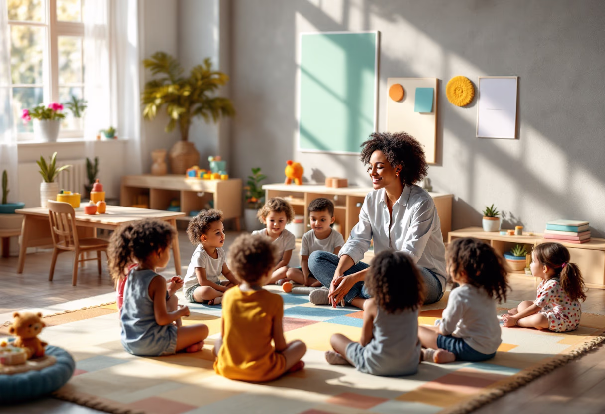 image of teacher with students