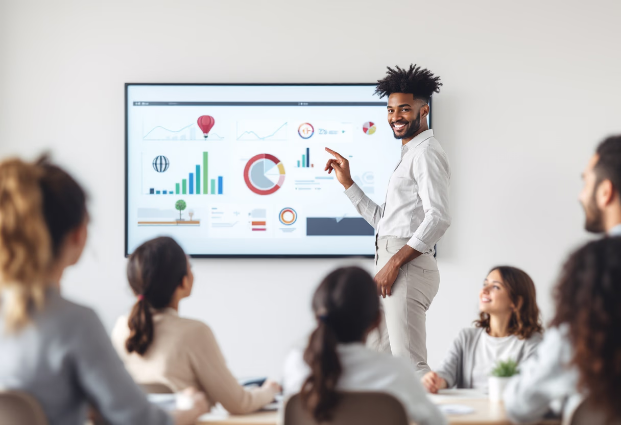 image of teacher using a smartboard (for a edtech)