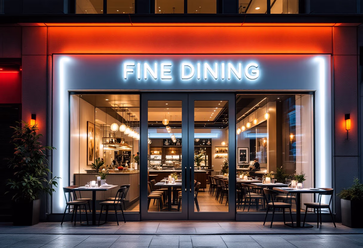 [background image] image of restaurant exterior at night (for a fine dining restaurant)