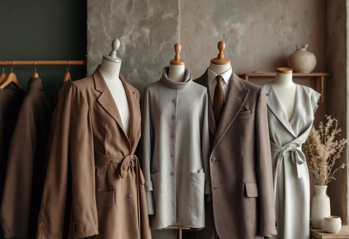 image of dresses and suits hanging in a shop (for a tailors & alteration shop)