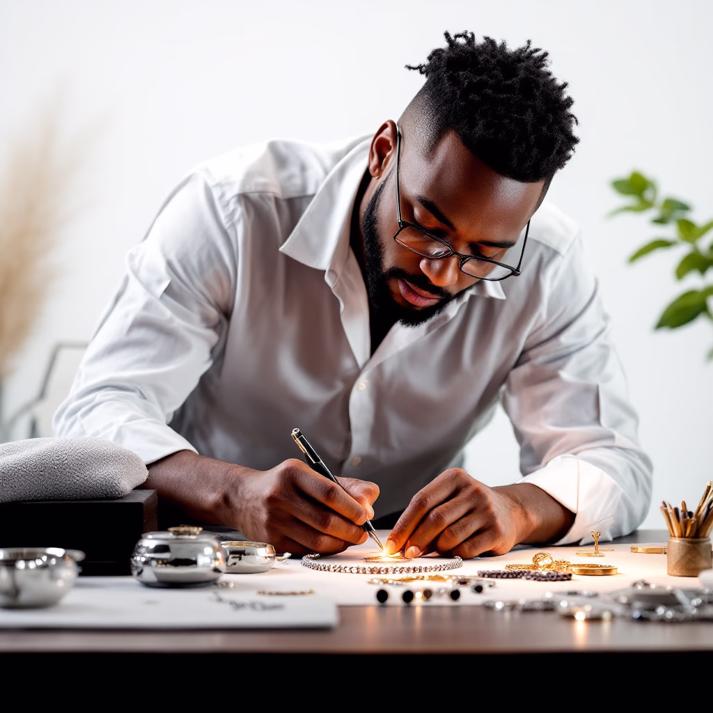 [team] image of designer in studio (for a jewelry store)