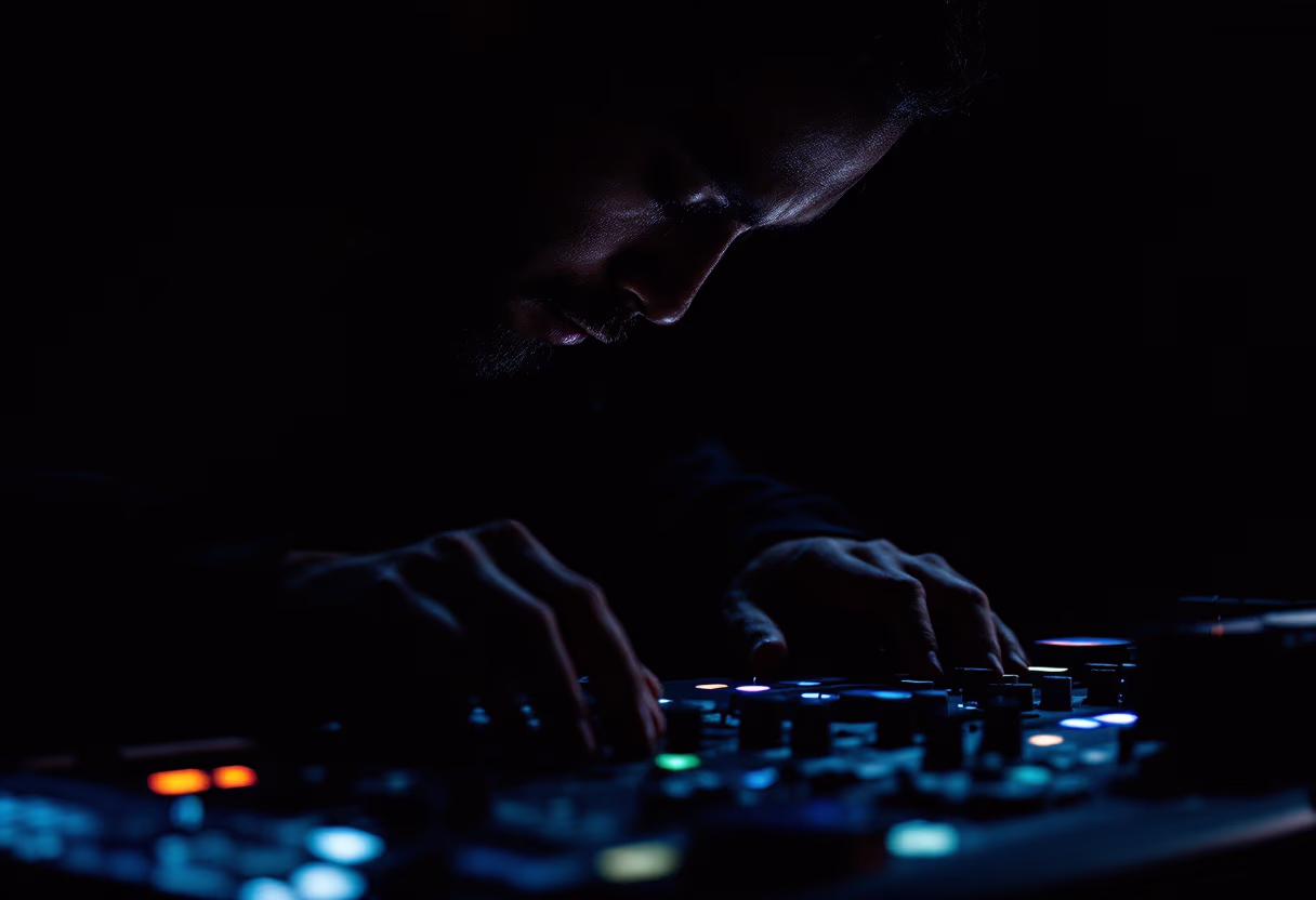 image of music producer at a console