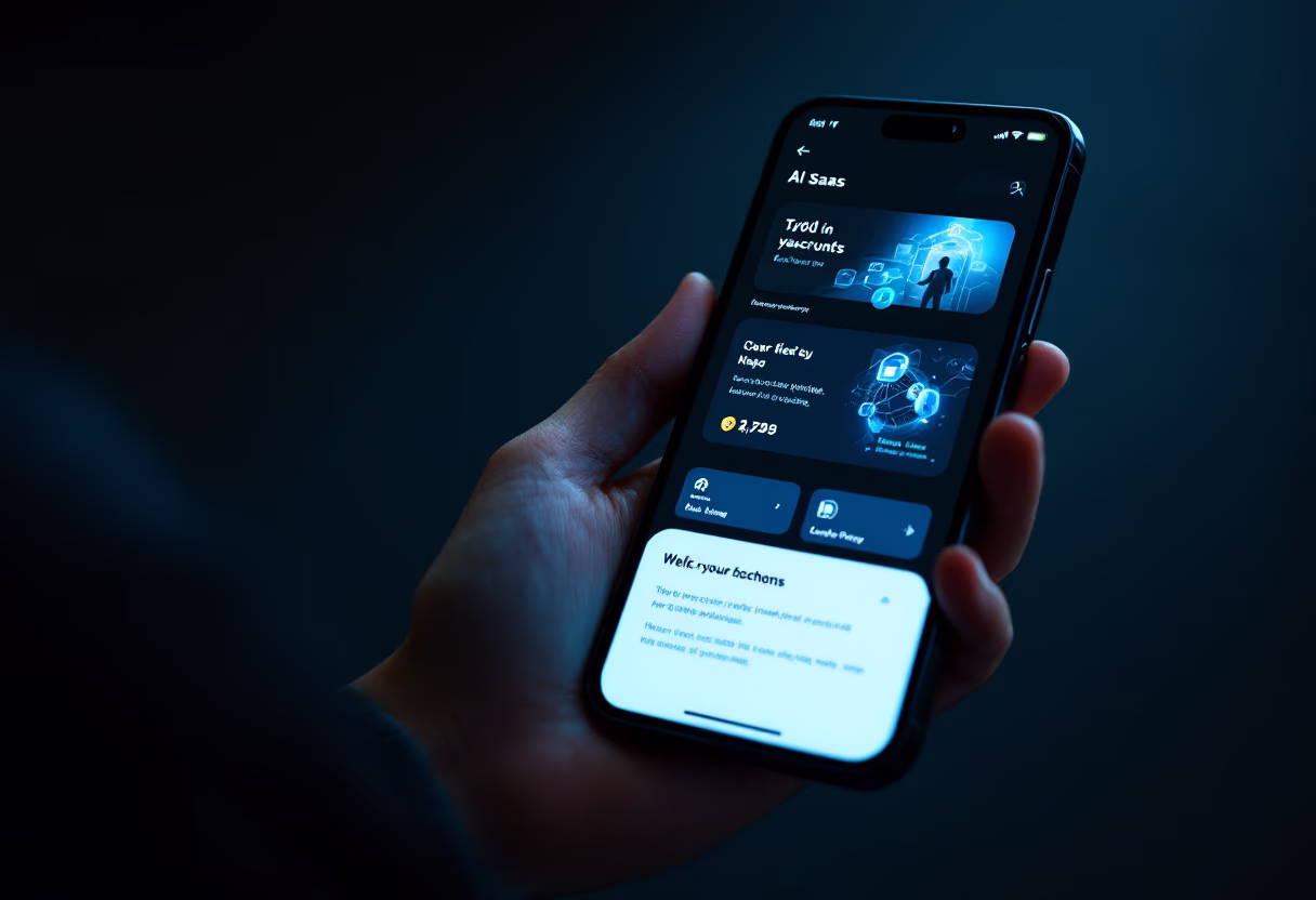 [interface] image of a mobile device displaying product interface (for an ai saas company)
