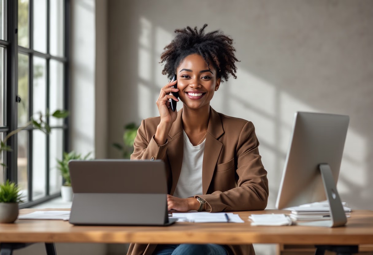 image of a person on a phone call (for a productivity tools business)