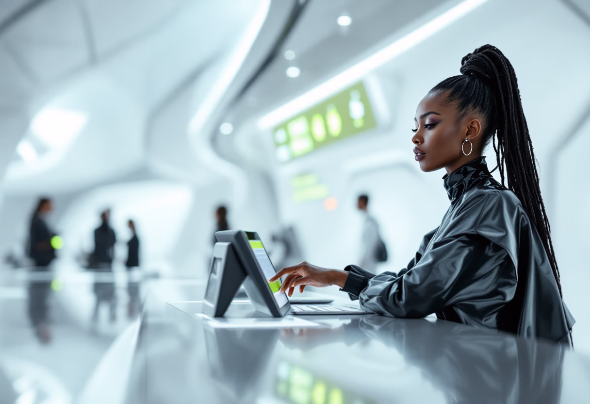 image of a person asking a question at an information counter (for a mobility and transportation)