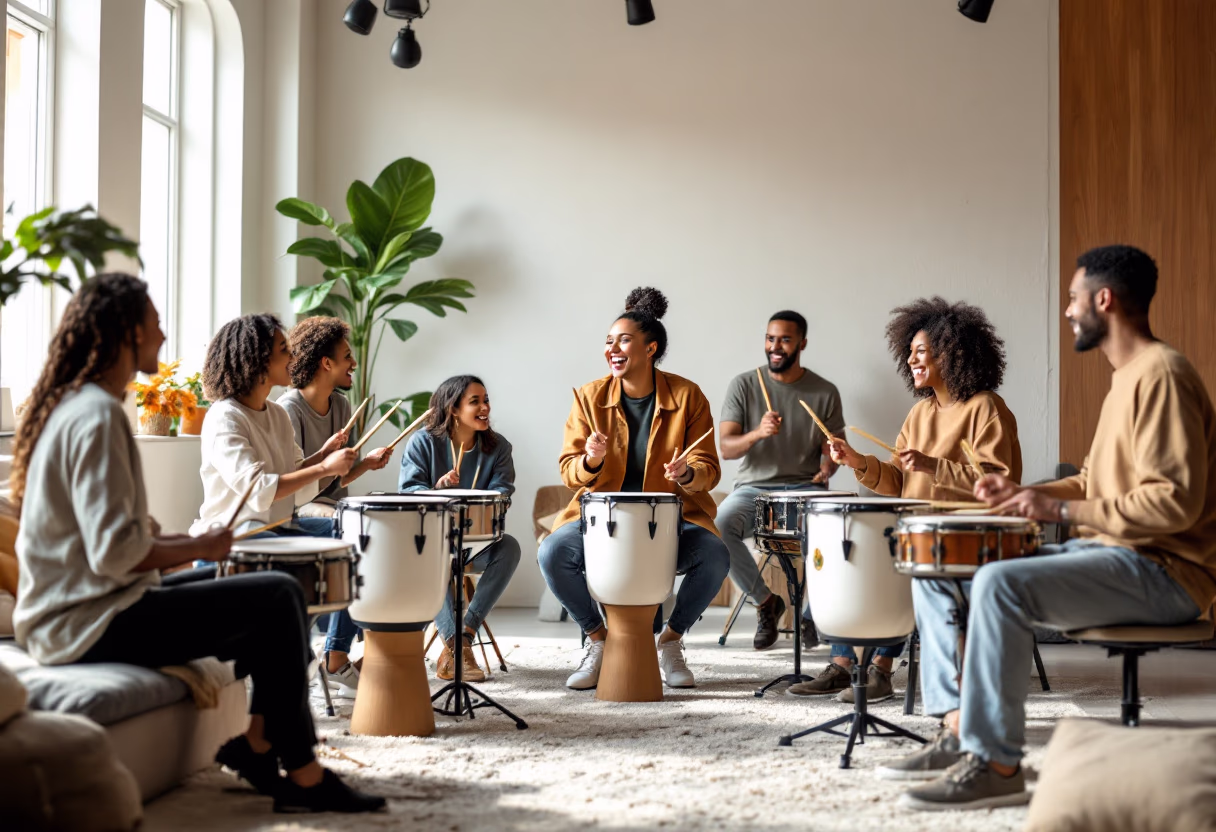 image of drumming class in session